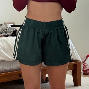 Harlow Dark Green Athletic Shorts with White Stripes